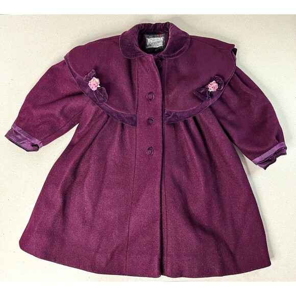 Rothschild Coat Girls 3T Vintage Purple Wool Cape Velvet Trim 90s Union Made USA - Picture 1 of 16